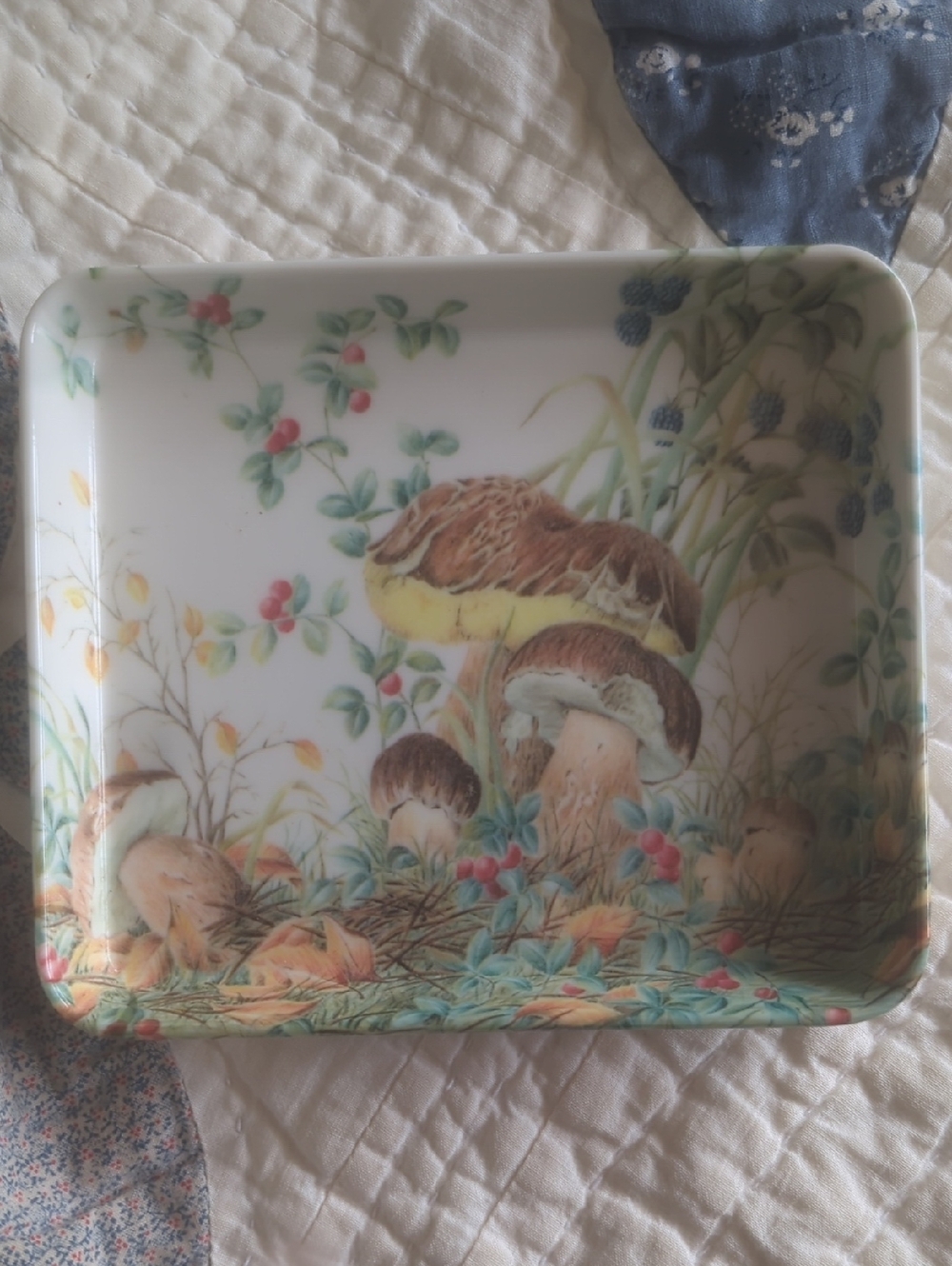 Vintage Plastic Melamine Woodland Wildflower Mushroom Jewelry Dish